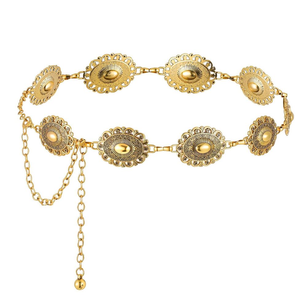 4674 Women Western Metal Chain Belt, 45'' Gold Waist Chunky Belt